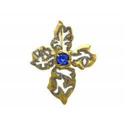 VINTAGE BROCHE PENDENTIF YVES SAINT LAURENT GOSSENS CROIX PIERRES BLEUES BROOCH