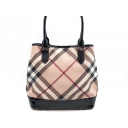 SAC A MAIN BURBERRY CABAS EN TOILE TARTAN BEIGE CANVAS HAND BAG PURSE 895€