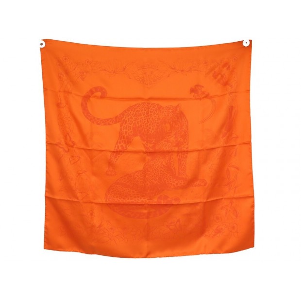 NEUF FOULARD HERMES JUNGLE LOVE CARRE 90 EN SOIE ORANGE SILK SCARF + BOITE 460€