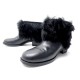 CHAUSSURES BOTTINES CHANEL G28619 36.5 CUIR NOIR & FOURRURE FAUX FUR BOOTS 1400€