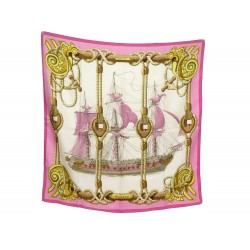 FOULARD HERMES TRIBORD JULIE ABADIE CARRE 90 EN SOIE ROSE PINK SILK SCARF 460€