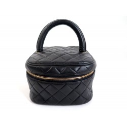 TROUSSE DE TOILETTE CHANEL VANITY CASE A MAIN SAC CUIR NOIR QUILTED COSMETIC BAG