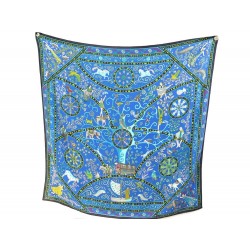 CHALE HERMES PEUPLE DU VENT HENRY CACHEMIRE ET SOIE BLEU CASHMERE SHAWL 1180€