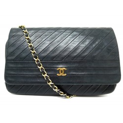 VINTAGE SAC A MAIN CHANEL TIMELESS EN CUIR CHEVRON NOIR BANDOULIERE PURSE 9700€