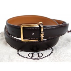 NEUF CEINTURE HERMES 80 CUIR MARRON BOUCLE EN VERMEIL ARGENT MASSIF + SAC BELT