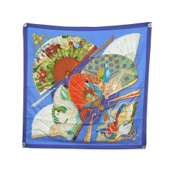 FOULARD HERMES BRISE DE CHARME JULIA ABADIE CARRE 90 SOIE BLEU SILK SCARF 460€