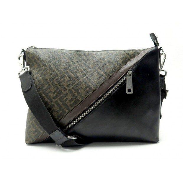 SACOCHE FENDI MESSENGER BAG 7VA470 BANDOULIERE TOILE & CUIR NOIR HANDBAG 1150€