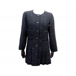 MANTEAU CHANEL M 38 EN TWEED DE LAINE PERLES NOIR P46957V34867 WOOL COAT 10700€