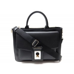 NEUF SAC A MAIN KARL LAGERFELD PIN LOCK TOTE 56KW3048 BANDOULIERE CUIR NOIR 460€