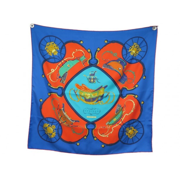 NEUF FOULARD HERMES SPRINGS PHILIPPE LEDOUX EN SOIE BLEUE BLUE SILK SCARF 460€