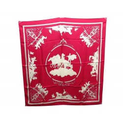 VINTAGE FOULARD HERMES PHAETON 1958 LEDOUX CARRE EN SOIE ROUGE SILK SCARF 350€