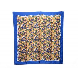 FOULARD CHANEL MOTIFS BIJOUX GRIPOIX EN SOIE BLEU & JAUNE BLUE SILK SCARF JEWEL