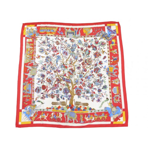 CHALE HERMES FANTAISIES INDIENNES 140CM CACHEMIRE ET SOIE ROUGE SILK SHAWL 1110€