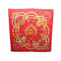 NEUF FOULARD HERMES KOSMIMA JULIA ABADIE CARRE EN SOIE ROUGE SILK SCARF 350€