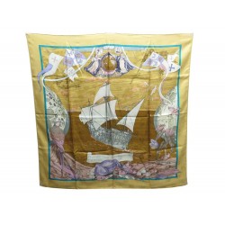 FOULARD HERMES CHRISTOPHE COLOMB CARRE EN SOIE BROCHEE JACQUARD SILK SCARF 350€