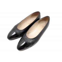 CHAUSSURES CHANEL BALLERINES 40.5 EN CUIR NOIR BOUTS VERNIS SAC FLAT SHOES 540€