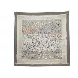 FOULARD HERMES LIBRES COMME L'AIR FAIVRE CARRE 90 EN SOIE GRIS SILK SCARF 460€