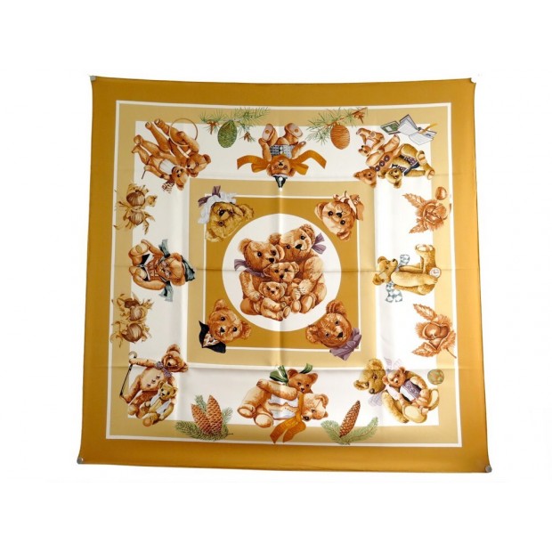 RARE FOULARD HERMES CONFIDENTS DES COEURS OURSONS DUBIGEON SOIE CARRE SCARF