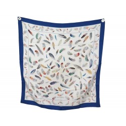 FOULARD HERMES PLUMES DE LINARES CARRE 90 CM EN SOIE BLEU SILK SCARF 460€