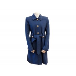 NEUF MANTEAU LONG GUCCI 44 IT 42 L FR CINTRE AVEC CEINTURE COTON BLEU COAT 1590€