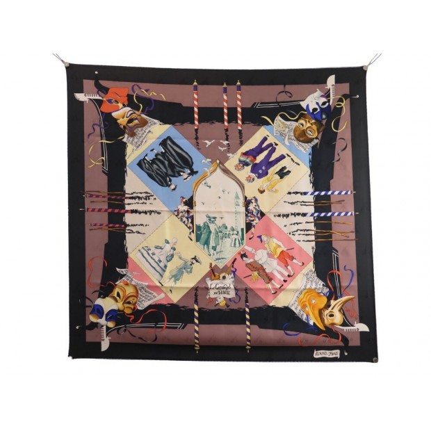 FOULARD HERMES LE CARNAVAL DE VENISE WATRIGANT CARRE 90 SOIE BROCHEE SCARF 460€