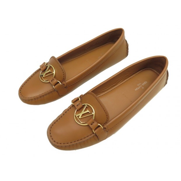 CHAUSSURES LOUIS VUITTON MOCASSINS DAUPHINE 37 EN CUIR CAMEL LOAFERS SHOES 595€