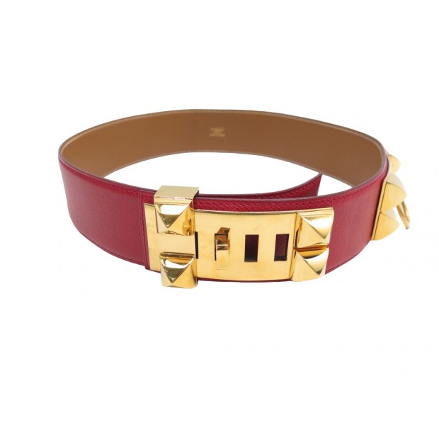 CEINTURE HERMES MEDOR COLLIER DE CHIEN T72 EN CUIR COURCHEVEL ROUGE BELT 1780€