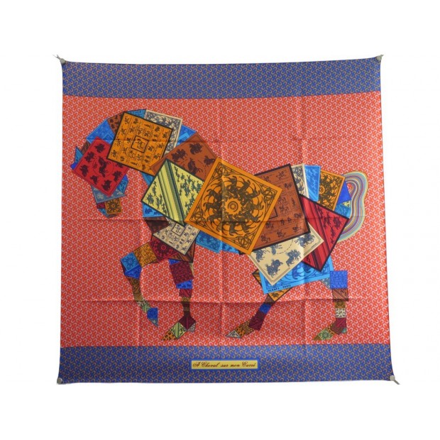 NEUF FOULARD HERMES A CHEVAL SUR MON CARRE 90 BARRET SOIE BOITE SILK SCARF 460€