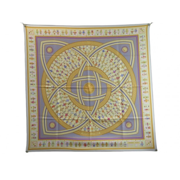 FOULARD HERMES DONNER LA MAIN PETROSSIAN CARRE 90 VIOLET SOIE SILK SCARF 460€