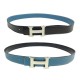 CEINTURE HERMES BOUCLE H MARTELEE T95 CUIR REVERSIBLE TOGO BLEU & BOX BELT 715€