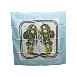 FOULARD HERMES BRIDES DE GALA SOIE BLEU SILK SCARF 