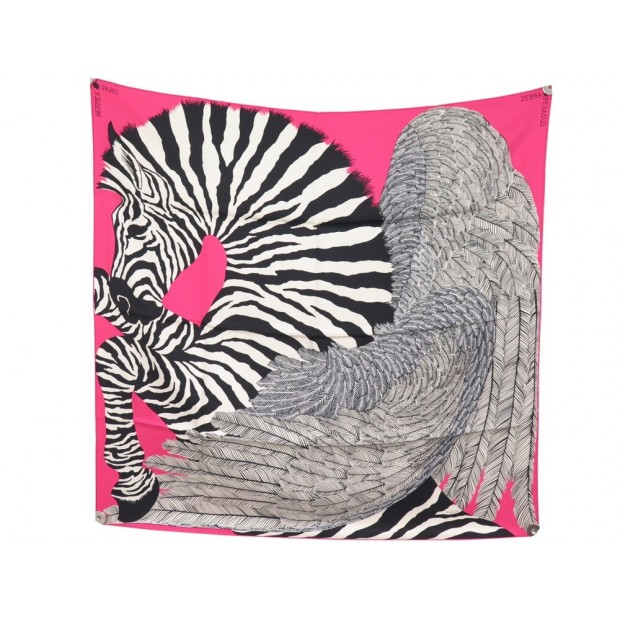 NEUF FOULARD HERMES ZEBRA PEGASUS ALICE SHIRLEY CARRE 90 EN SOIE ROSE SCARF 460€