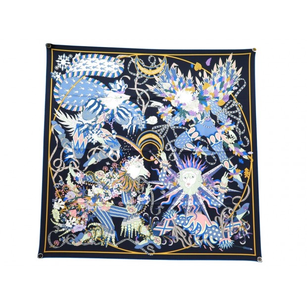 NEUF FOULARD HERMES LE SACRE DES SAISONS PIERRE MARIE CARRE 90 SOIE BOITE SCARF