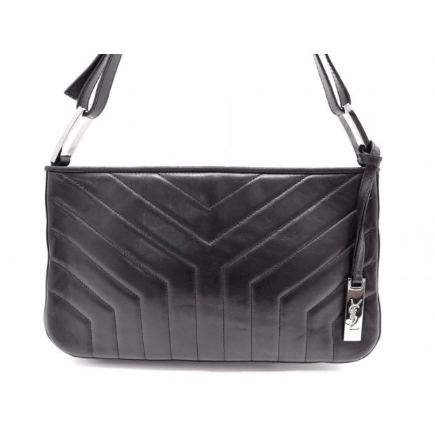 SAC A MAIN YVES SAINT LAURENT CUIR NOIR CHEVRON PORTE EPAULE POCHETTE PURSE 850€