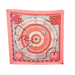 NEUF FOULARD HERMES CENT PLIS DES MIAO CARRE 90 EN SOIE SAUMON NEW SCARF 460€