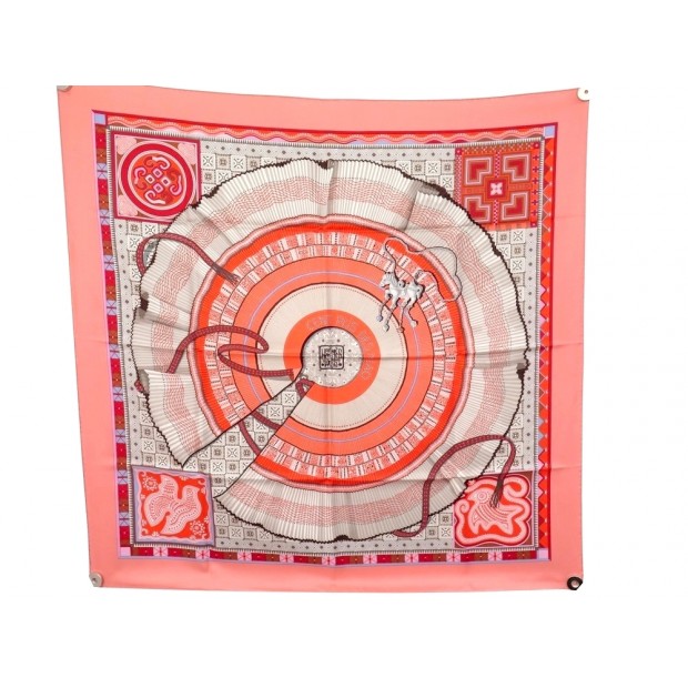 NEUF FOULARD HERMES CENT PLIS DES MIAO CARRE 90 EN SOIE SAUMON NEW SCARF 460€