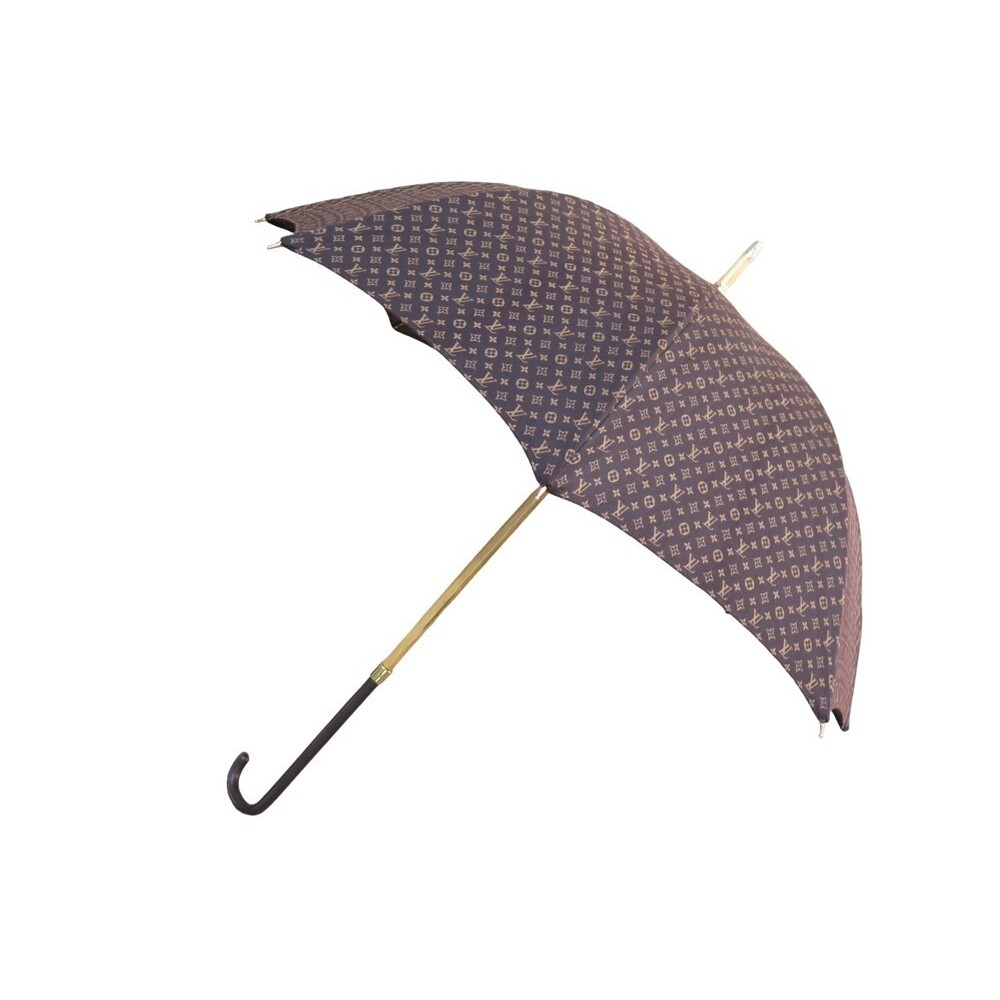Vintage 1970s LOUIS VUITTON Wood Handle Cotton Fabric Umbrella Parasol  EXCELLENT