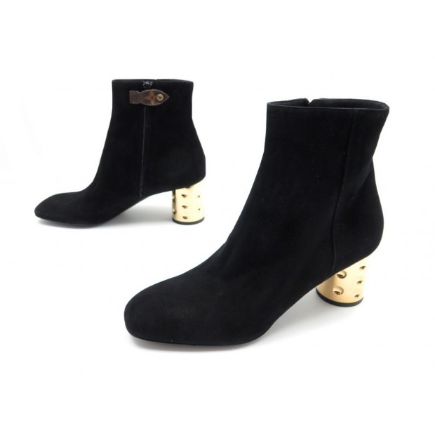 NEUF CHAUSSURES LOUIS VUITTON SKYLIGHT ANKLE BOOT 38.5 BOTTINES DAIM NOIR 890€