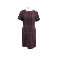 ROBE MI LONGUE BURBERRY FEMME 42 L LAINE TARTAN CHECK BORDEAUX WOOL DRESS 650