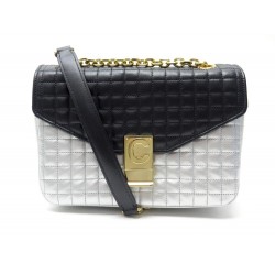 NEUF SAC A MAIN CELINE C CLASSIQUE MEDIUM 187253 BANDOULIERE ARGENT & NOIR 3300€