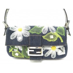 SAC A MAIN FENDI BAGUETTE 2373 EN DENIM BRODERIE FLEURS FLOWERS HAND BAG 2800€