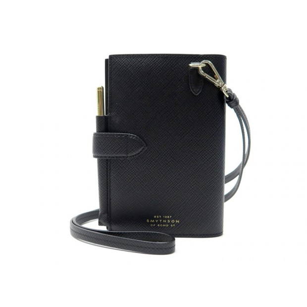 NEUF PORTE CARNET SMYTHSON COUVERTURE AGENDA EN CUIR PANAMA NOIR 375€