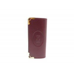 NEUF PORTE-CLES MUST DE CARTIER 4 CLES EN CUIR BORDEAUX LEATHER KEYS HOLDER 295€