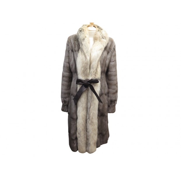 NEUF MANTEAU YVES SAINT LAURENT L 40 EN FOURRURE RENARD ARGENTE PETIT GRIS COAT