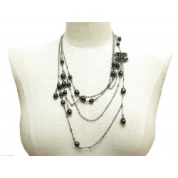 COLLIER CHANEL 2012 SAUTOIR 3 RANGS AVEC PERLES NOIRES LOGO CC NECKLACE 1650€