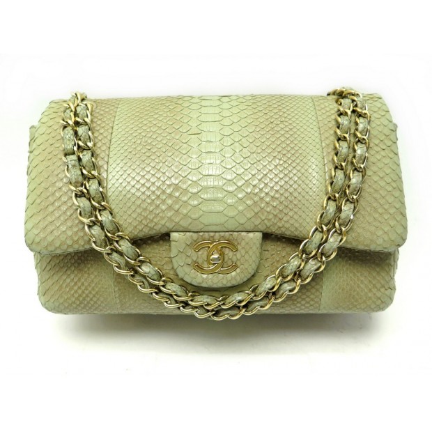 SAC A MAIN CHANEL TIMELESS GRAND CLASSIQUE EN CUIR PYTHON VERT BANDOULIERE PURSE