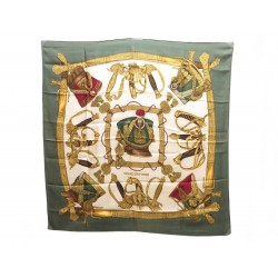 VINTAGE FOULARD HERMES GRAND UNIFORME JOACHIM METZ CARRE EN SOIE KAKI SCARF 350€