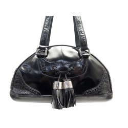 VINTAGE SAC A MAIN CELINE TASSELS CUIR VERNI NOIR GRAVE POMPON BAG PURSE 2000€