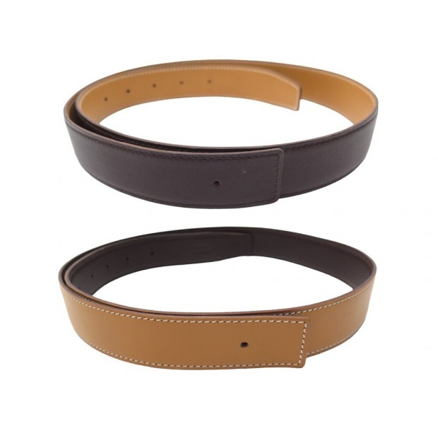 LIEN DE CEINTURE HERMES CUIR REVERSIBLE 32MM T85 MARRON GOLD LEATHER BELT 405€