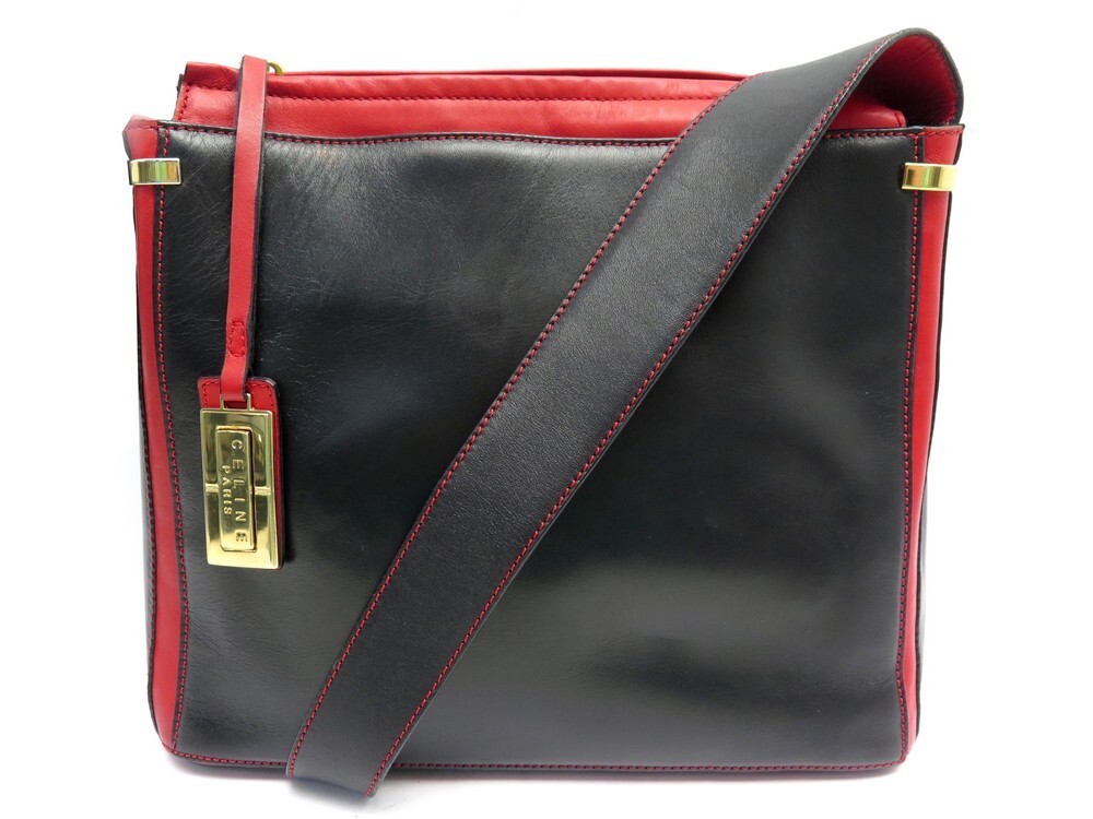 sac a main celine en cuir bicolore rouge et